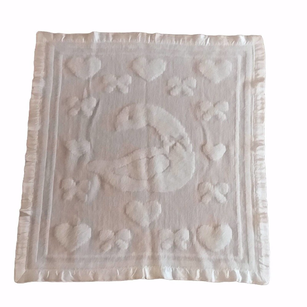 Vintage Baby Blanket Satin Trim Fuzzy Goose
